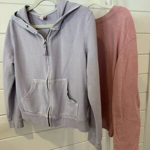 Lavender Zip-Up Hoodie and Pink long sleeve